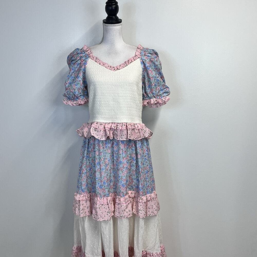 Ivy City Co Emily Dress sz Large Smocked Blue Pink Patchwork Floral Cottage Core - Picture 2 of 10
